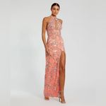 Mac Duggal  6030 Womens High Neck Embellished Mesh Gown With Slit Dress Coral Photo 2