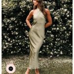 Petal and Pup  NWOT Olive Green Satin Grasie Midi Dress M US 10 Photo 6