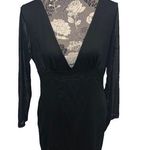 Boutique Black V neck Sheer Panel Bodycon Dress Mob Wife Club Large Photo 0