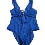 Becca  by Rebecca Virtue Blue One Piece Swimsuit Swim Wear Ruffle Size Medium Photo 0