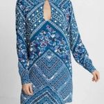 EXPRESS Cobalt Blue floral print key hole long sleeve dress size XS Photo 0