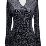 Ultra Pink Velvet Burnout Collared Button Bell Sleeve Tunic Blouse Size Med Goth Photo 0