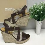 Michael Kors Giovanna Brown Leather Platform Espadrille Wedge - New - Size 9 Photo 0