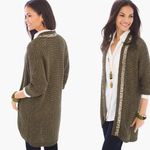 Chico's Sequined Trim Cardigan Olive Size Medium Photo 3