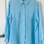 J. Jill Love Linen Sky Blue White Stripe Button Up Shirt Blouse Size M Size M Photo 0