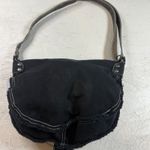 Black Canvas Shoulder Bag Red Rose Floral Print Distressed‎ Fringe Crossbody Photo 1