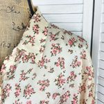 ZARA  Satin Floral Print Ruched Sides Blouse Cream Pink Small Button Front Photo 5