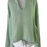 Lumière New V-Neck Hooded Top Drawstring Hem Woven Hoodie Sage Photo 0