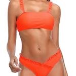 Shekini Neon Orange Ruffle Bandeau Two Piece Summer Beach Bikini NEW Photo 0