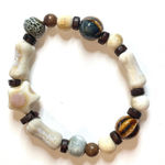 Star Bracelet Brown Tan Ivory Earthy Boho Ceramic Elastic Stretchy Small Photo 0