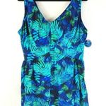 Swimsuits for All Swim Dress One Piece Molded Cups Palm Floral Navy Aqua Blue 24 Photo 0