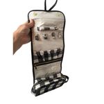 Buffalo plaid fold up travel makeup and jewelry case hanging travel pouch Black Photo 3