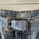 REWASH  Jean Shorts Western Belt Buckle Tie Detail- Festival Distressed Style Photo 2