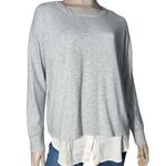 Vince  Women’s S Heather Grey Long Sleeve Twofer White Button Down Layered Top Photo 3