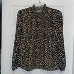 J Crew Factory Leopard Long Sleeve Chiffon Gathered Mock Neck Blouse Tan Size XS Photo 4