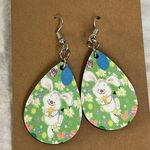 Easter Bunny Green Teardrop Dangle Pierced Earrings Photo 0