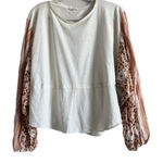 easel Women’s Large Boutique Cream Patchwork Flare Balloon Long Sleeve Top Boho Photo 0