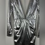 Meshki  Silver Hazel Low Cut Long Sleeves Mini Dress Women’s Sz S Photo 4