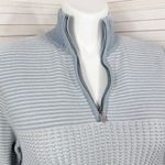 Liz Claiborne  Striped Multi Knit Quarter Zip Mock Neck Sweater Blue White XL Photo 4