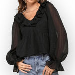 NWT Lulu’s Lavish Babe Black Pleated Ruffle Tiered Long Sleeve Top XS Photo 0