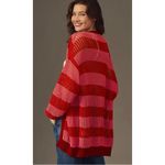 Farm Rio  ANTHROPOLOGIE Red and Pink Striped Open-Front Cardigan Sweater Medium Photo 4