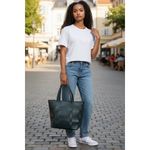 Woven Tote Bag Black Faux Leather Top Handle Bag Everyday Purse Photo 1