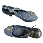 Biba Denim Peep Toe Buckle Heels Sz 41 NWOB Blue Photo 5