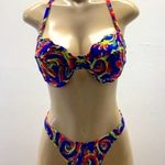Brazilian Size 11/12 High Waist Bright Print Bikini Set Blue Size L Photo 0