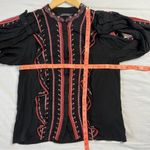 ZARA  Women's XS Premium Denim Collection Floral Embroidered Blouse Ruffled Top Photo 2