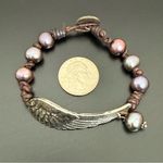 Handcrafted Artisan Angel Wing Freshwater Peacock Pearl Beaded Bracelet 23g. Silver Photo 6
