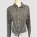 J.Crew Black White Gingham Button Down Shirt Women’s XL 100% Cotton Tie Front Photo 0