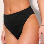Lulus Black Ribbed High Waisted Bikini Bottoms Size M Photo 2