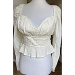 Free People $99  Women's White Chloe Smocked Tie Neck Cotton Blouse Top Size M Photo 3