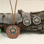 Boho‎ Necklace & Earrings Set Colorful Flower Design Tribal Accessories Tan Photo 8
