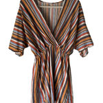 Hummingbird Dress Womens Medium Multi Stripe Short Sleeve V Neck Boho Summer Photo 0