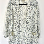 Cotton Emporium Cotton‎ Emporium Ivory Blue Leopard Print Open Front Cardigan Sweater Women's LL Photo 0