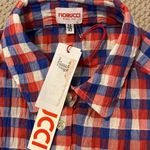 Fiorucci  Italian Red and Blue Plaid Button-Up Gauze stretch Shirt Sz 42 or 8 Photo 6