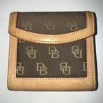 Dooney & Bourke  VTG Signature Logo‎ Canvas Tan Leather Trim Wallet Kiss Lock P Photo 0