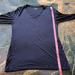 Calvin Klein  Navy V-Neck Longsleeve Stretch Top Relaxed Y2K Preppy M Blouse Photo 11