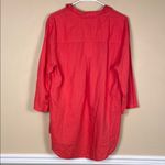 Saint Tropez West  Women’s Linen Blend Coral Red Split Neck Hi-Low Tunic Blouse Photo 4