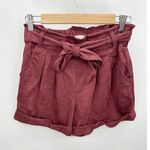 tgla Womens Paperbag Shorts Size S Wine Faux Suede Belted Casual High Waisted Purple Photo 0