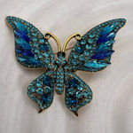 NWT Blue Rhinestone Butterfly Brooch Sparkle Crystal Pin Vintage Style Photo 0