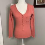 Sundance  Pink Henley Long Sleeve Waffle Knit Top Shirt Size XS Pocket Vneck Photo 0