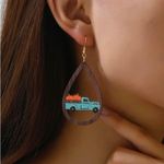 Wooden Fall Truck Pumpkin Earrings Brown Photo 2