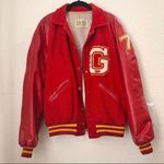 1970s Vintage Leather Red gold varsity bomber South G football jacket streetwear Size L Photo 0