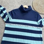 Lands' End Lands’ End 100% Cashmere Turtleneck Sweater in Deep Sea Navy/Aqua Stripe XLT Photo 9