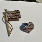 Lot Of 2 Brooch Pins American Flag / Heart Red White & Blue Patriotic Photo 8