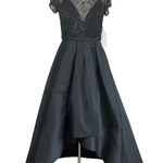 JKara Black Beaded Satin Short Sleeve High Low Ball Gown Size 4 Formal Dress Photo 0