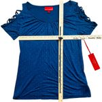 Jennifer Lopez  Blue Studded Sexy Criss Cross Cut Out Short Sleeve Top S NEW Tags Photo 6