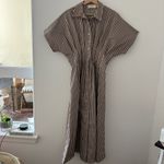 Anthropologie  exquise tobie button front pleated shirt dress in brown and tan Photo 1